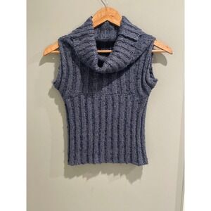 Silence + Noise Blue Knit Turtleneck Sleeveless Sweater Top Sparkle